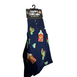 NWT Happy Threads Mens Crew Socks Navy Tequila Cactus Novelty Print Size 6-12